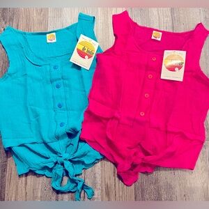 Beach Tank Top Set Women’s Size M DeBodie Surf Shop Crop Tie Front PINK & TEAL